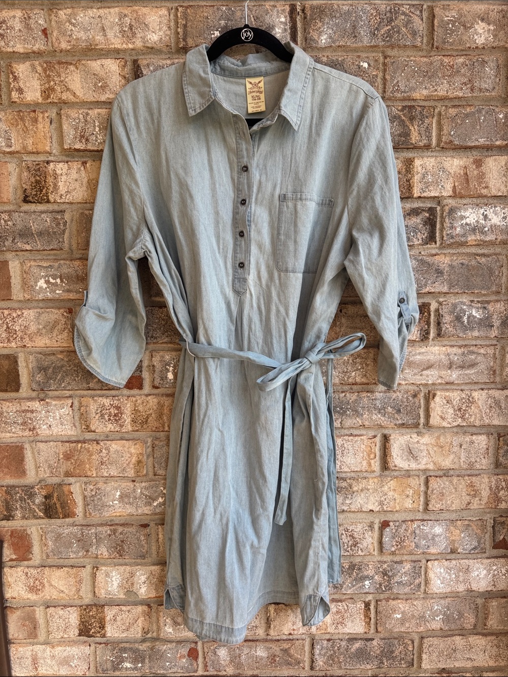 Faded Glory Light Blue Button-Front Midi Shirt Dress with Self Tie 16/18